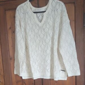 Peace Love World Cream V-Neck Sweater XL New